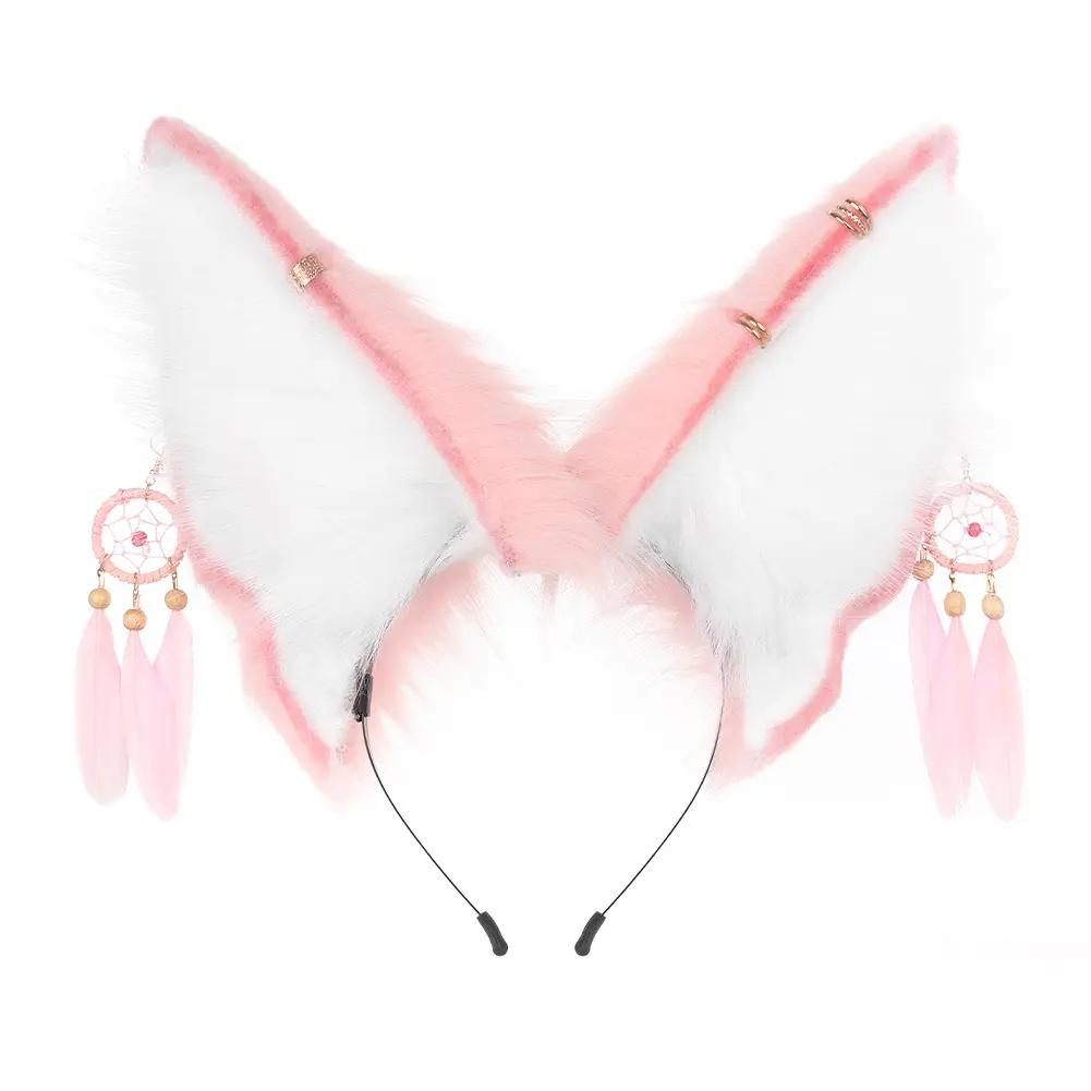 Handmade Plush Animal Ears Headband with Dreamcatcher Accessory, Halloween Costume Anubis Egyptian Cosplay Headpiece