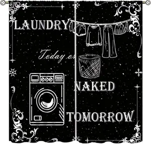 Black White Laundry Room Curtains Vintage Funny Farmhouse Rustic Rod Pocket Blackout Window Treatment for Bedroom Living Room 63" W X 63" L