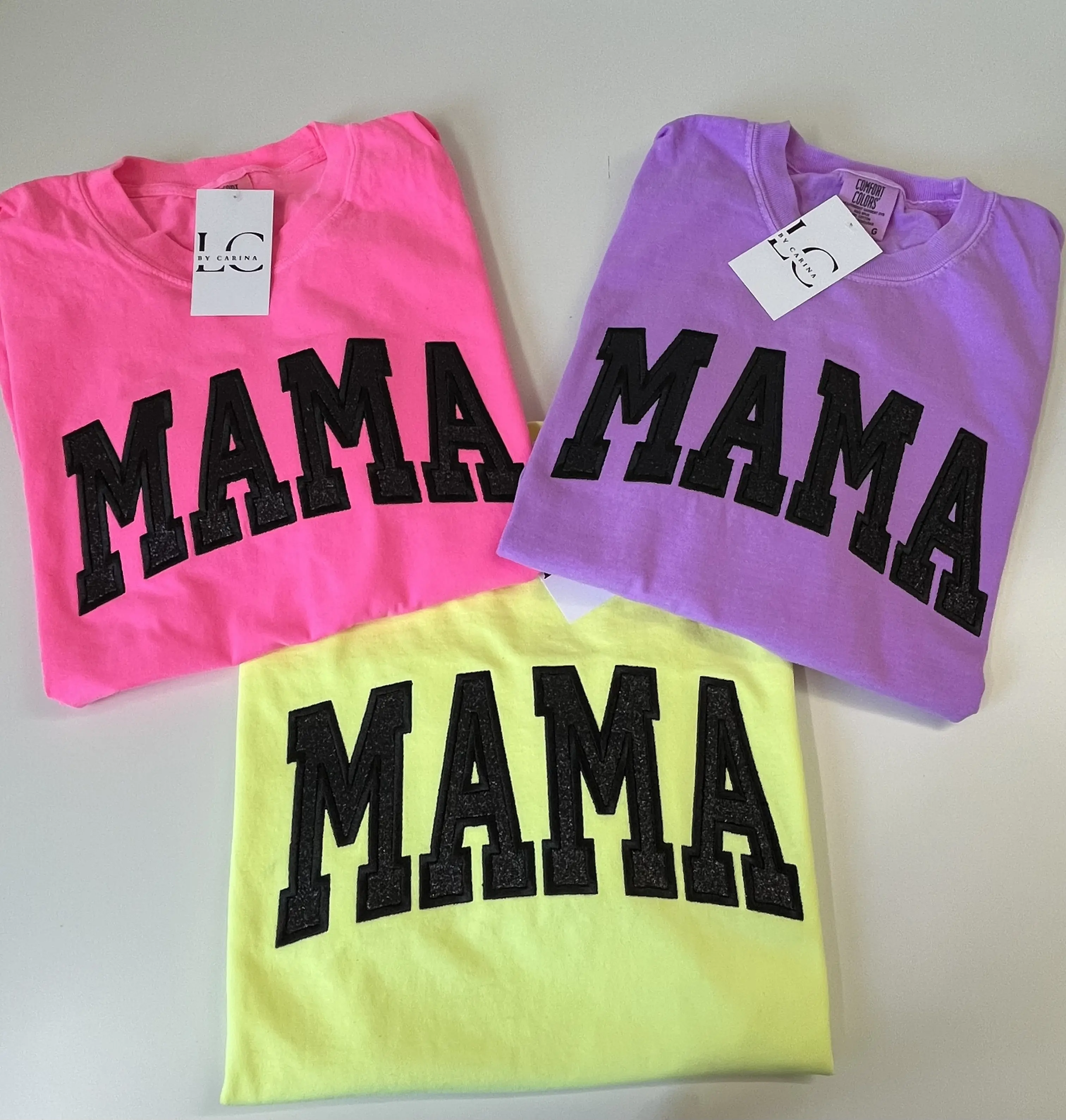 MAMA Embroidered T-Shirt – Oversized Mama Shirt, HTV Embroidered Letters, Trendy Mom Shirt, Neon Mom Tee, Cute Mom Life Gift