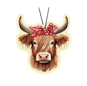 Highland Cow Air Freshener – Red Polka Bow ️ | Cute Farm Car Charm