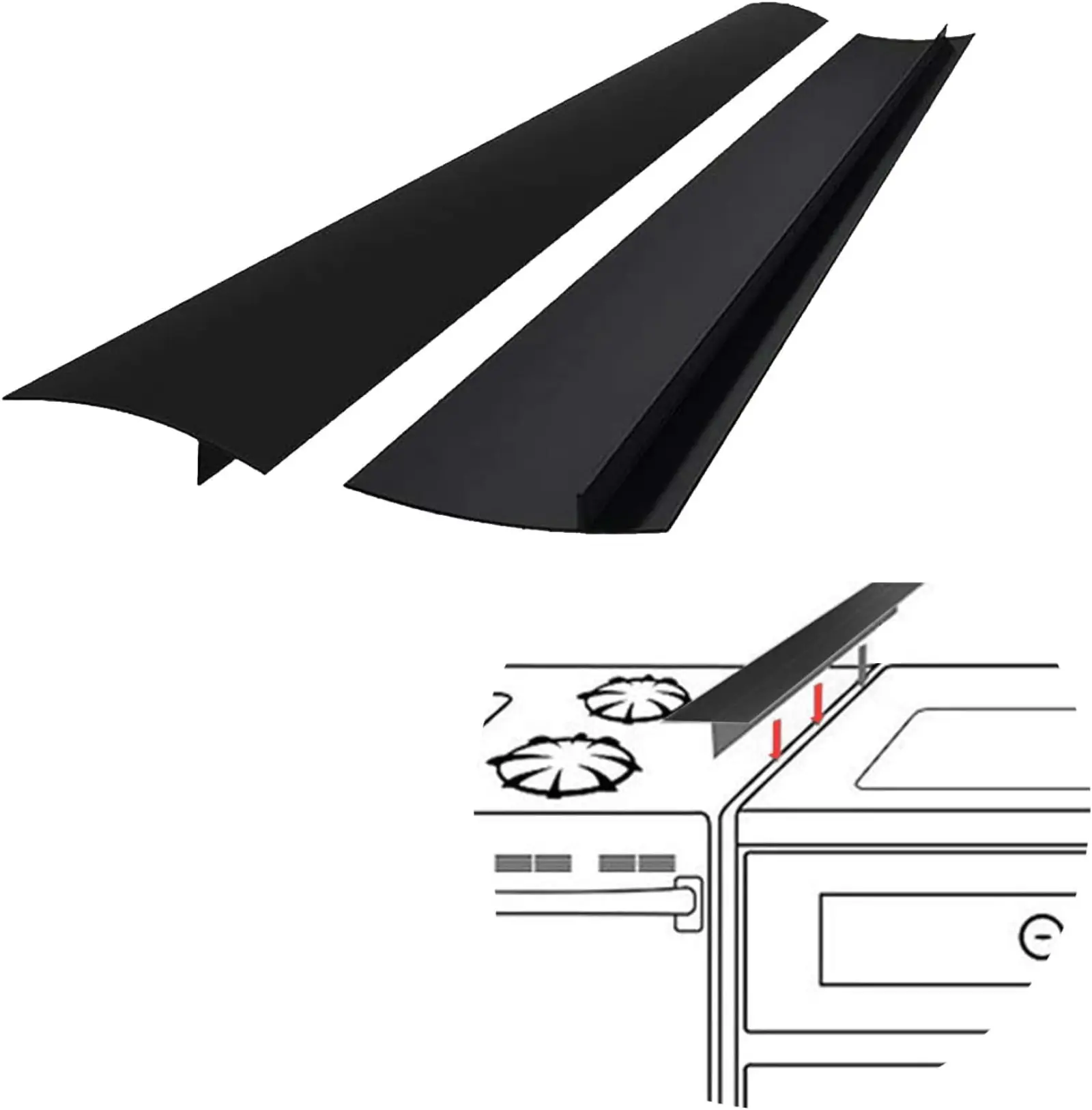 2-Pack 21-Inch Black Heat-Resistant Silicone Stovetop-Countertop Gap Sealers, Kitchens Home Accessory, Wipe-Clean Durability Hardware, 21-Inch Size Fillers