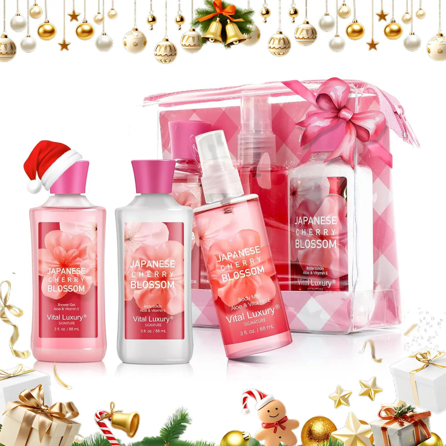 Gentle Soothing Japanese Cherry Blossom Body Care Set for Women - Natural Extracts, Shower Gel, Lotion, Mist, Travel-Size Personal Care Kit, Treat Yourself Birthday Mother's Day Gift