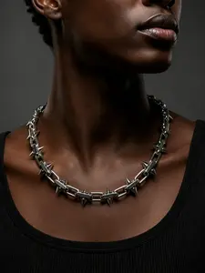 Handmade Waterproof Stainless Steel Anti-Fade Titanium Steel Spike Necklaces Hip-hop Gothic Punk Style Barbed Chain Collar Choker For Men Women Girls Jewelry Accessories