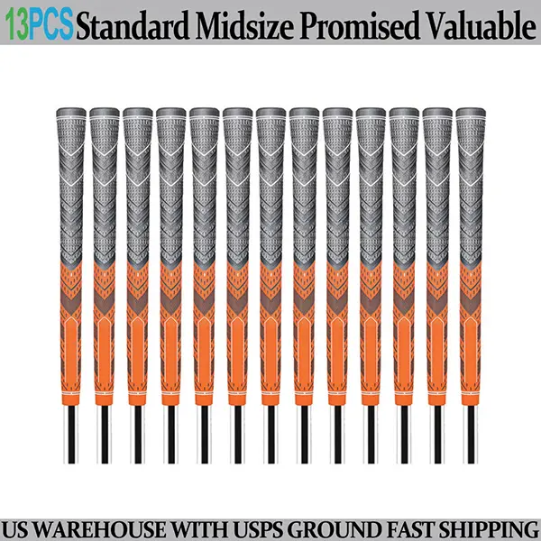 Golf Club Grip Anti-Slip 60R Natural Rubber Set of 13 Golf Grips Orange Color All Weather Anti-slip Natural Rubber Grip Standard 60R Round Core Universal Fit