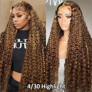 Pizazz Hair 4/30 Highlight Ombre Lace Front Wig Human Hair 13x5/13x6 Deep Wave Honey Blonde Pre Plucked HD Transparent Lace Frontal Wigs 220% Density Deep Wave Wigs