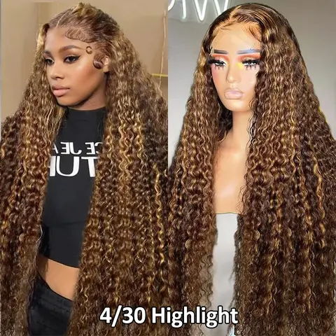 Pizazz Hair 4/30 Highlight Ombre Lace Front Wig Human Hair 13x5/13x6 Deep Wave Honey Blonde Pre Plucked HD Transparent Lace Frontal Wigs 220% Density Deep Wave Wigs