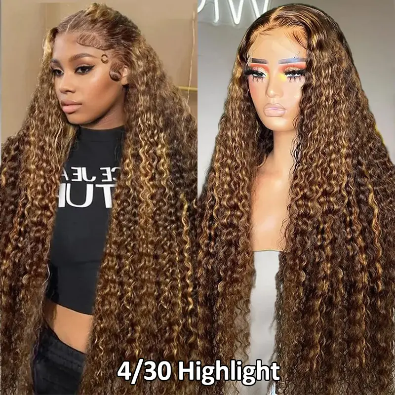 Pizazz Hair 4/30 Highlight Ombre Lace Front Wig Human Hair 13x5/13x6 Deep Wave Honey Blonde Pre Plucked HD Transparent Lace Frontal Wigs 220% Density Deep Wave Wigs