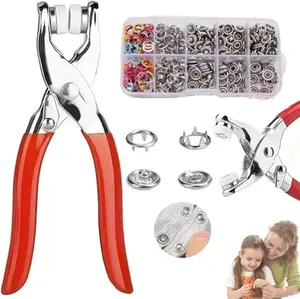 100pcs Invisible Colored Metal Buckle & 1 Count Manual Pressure Pliers,Household Sewing Accessories for DIY Handicraft Clothing & Hat,Buttons & Pliers Tool Kit,Seamless Stitching Sewing Kit Tools,Sewing Supplies Crafts.