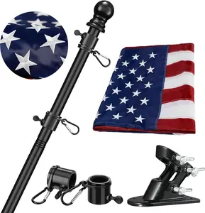 American Flag with Pole - Includes 5ft Heavy Duty Flag Pole Holder for Outside House, 3x5 Embroidered US Flag and Wall Mount Bracket, Tangle Free Flagpoles Kit for Porch, Garage, Outdoor