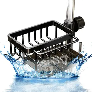 Kitchen Sink Faucet Storage Rack, Faucet Dishwashing Sponge Rack Kitchen, Multi-Function Storage Rack for 0.7-1.1 Inch Round Water Pipes (Black)