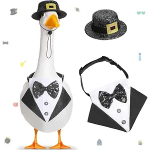 Summer Porch Goose Outfits for Plastic Goose 23/17'' Lawn Patio Statue Glitter Black Top Hat and Tuxedo Suitable for Weddings, Father's Day, Graduation ceremonies