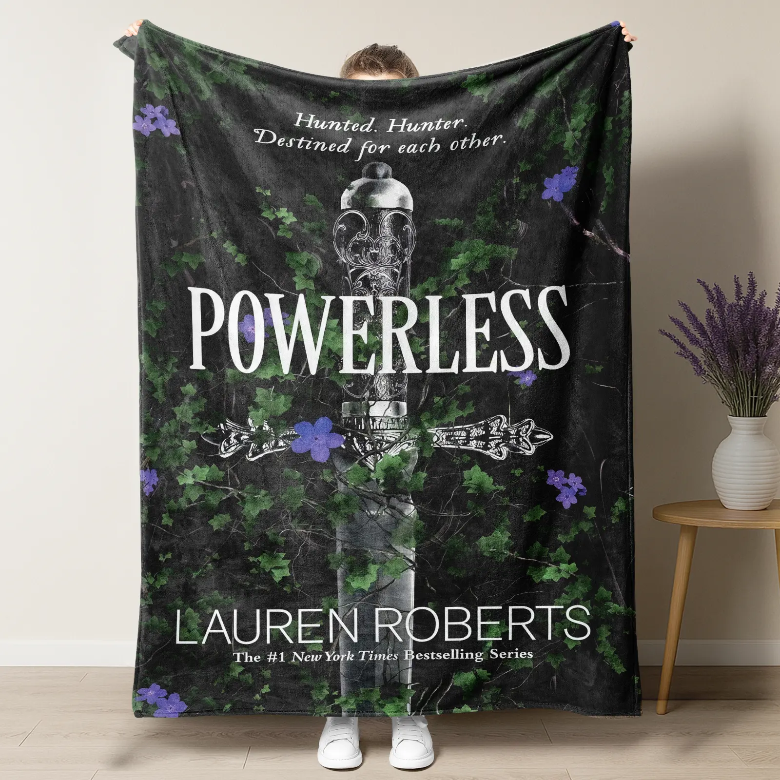 Powerless by Lauren Roberts Book Cover Flannel Blanket – Fantasy Novel Sword & Ivy Art Print, Ultra Soft Throw for Book Lovers
