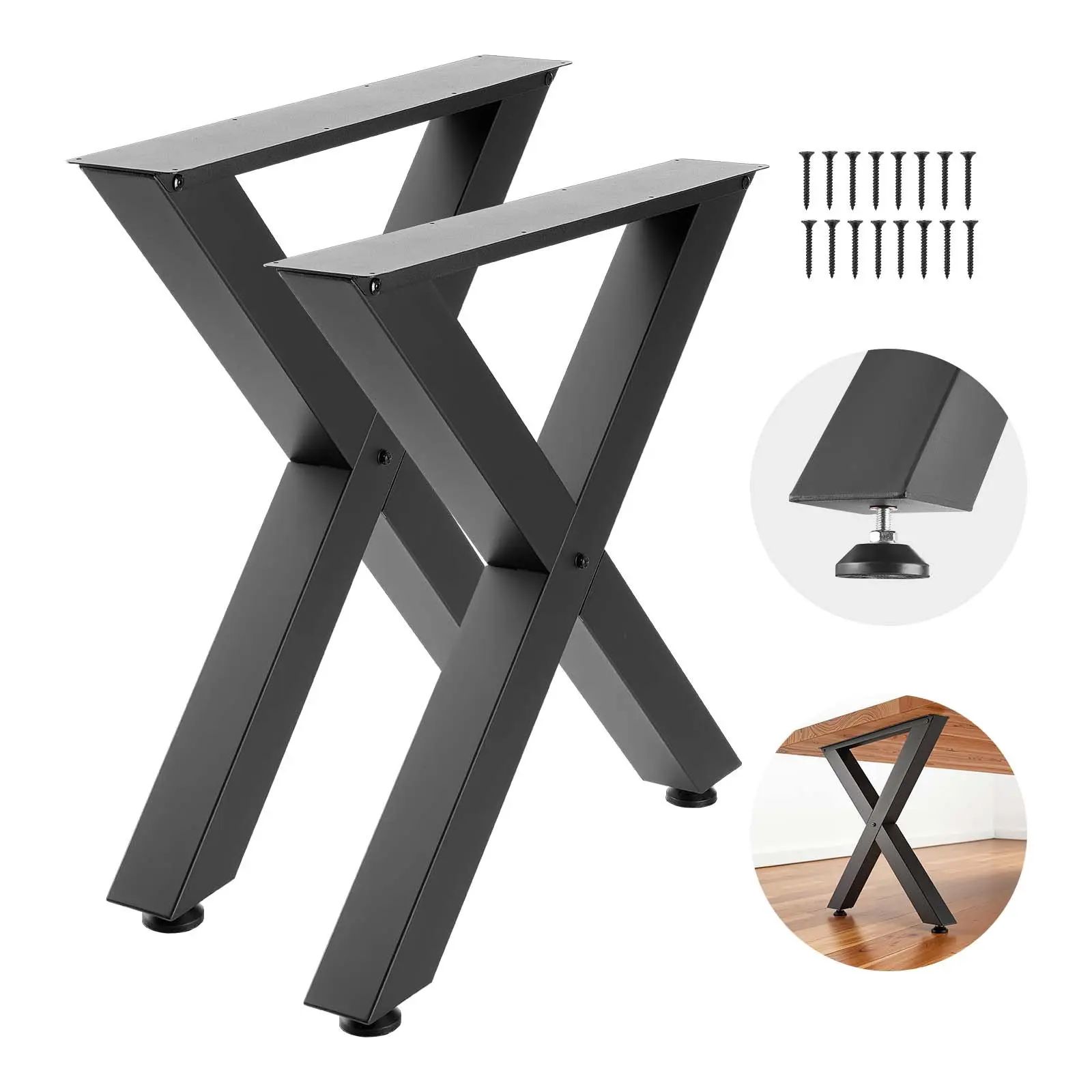 Black X-Frame Steel Furniture Legs (2 PCS), 29.5" H x 29.9" W Modular Heavy-Duty Legs, 2204 lbs Max Load, Easy Assembly, for Home Office Desk, Coffee Tables, Workbench