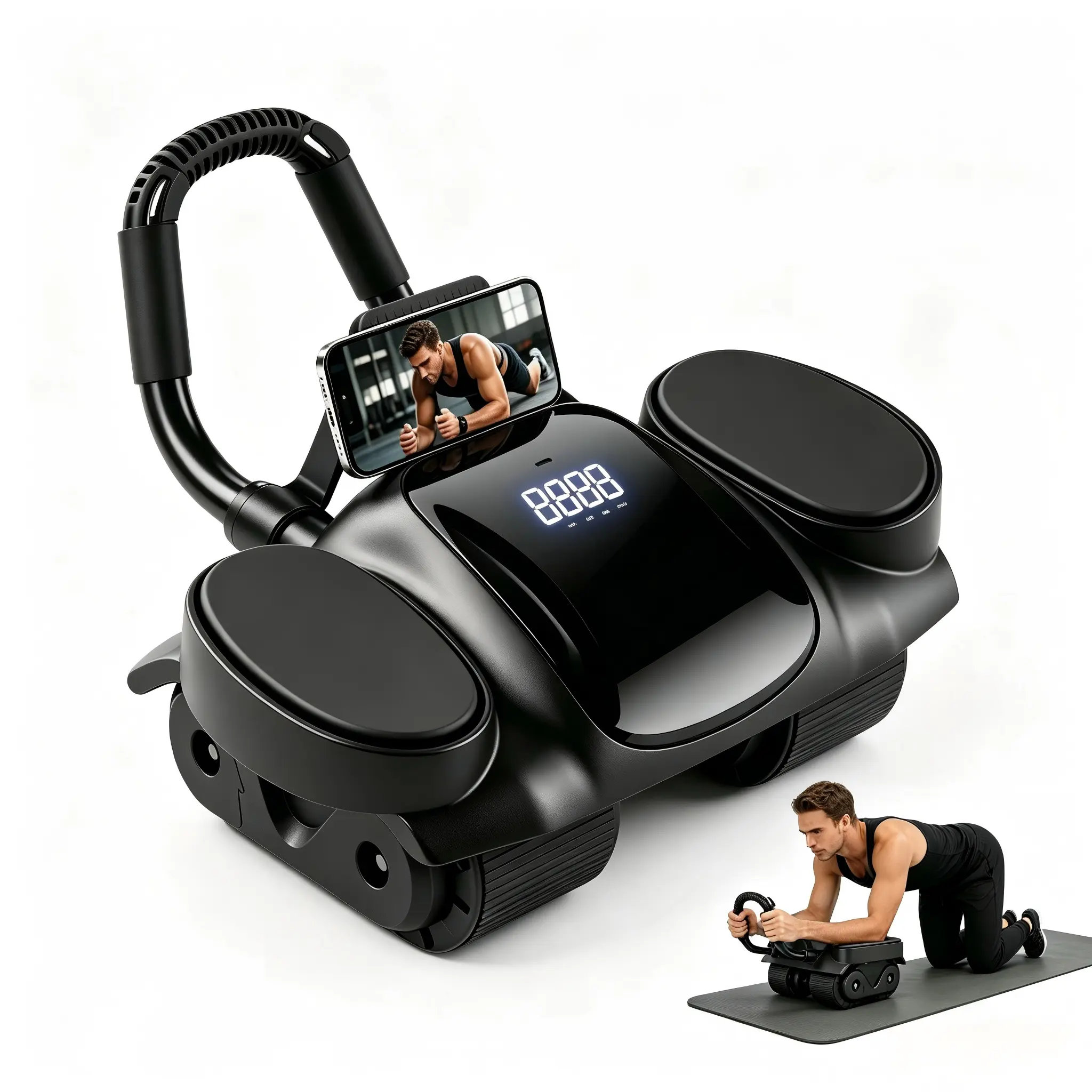 4 Wheel Auto Rebound Ab Roller for Beginners with Digital Counter, Thick Elbow Pad & Phone Holder, Smooth Stable Core Trainer for Home Gym Unisex Abdominal Exercise Equipment Abdominal Workout Machine foam roller ab roller ab roller wheel glutes trainer