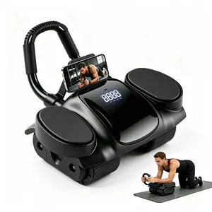 4-Wheel Auto Rebound Ab Roller for Beginners with Digital Counter, Thick Elbow Pad & Phone Holder, Smooth Stable Core Trainer for Home Gym Unisex