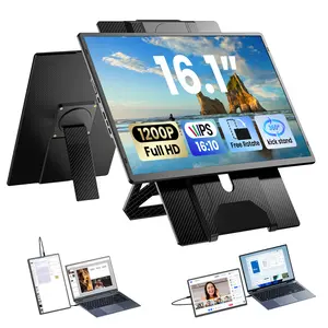 Laptop Screen Extender 16.1 Inch, 1200P HFD, Adjustable Laptop Extended Screen with 360° Rotation Stand, Plug and Play for 13-17.5 Inch Laptops, Desktops, Tablets and Smartphones