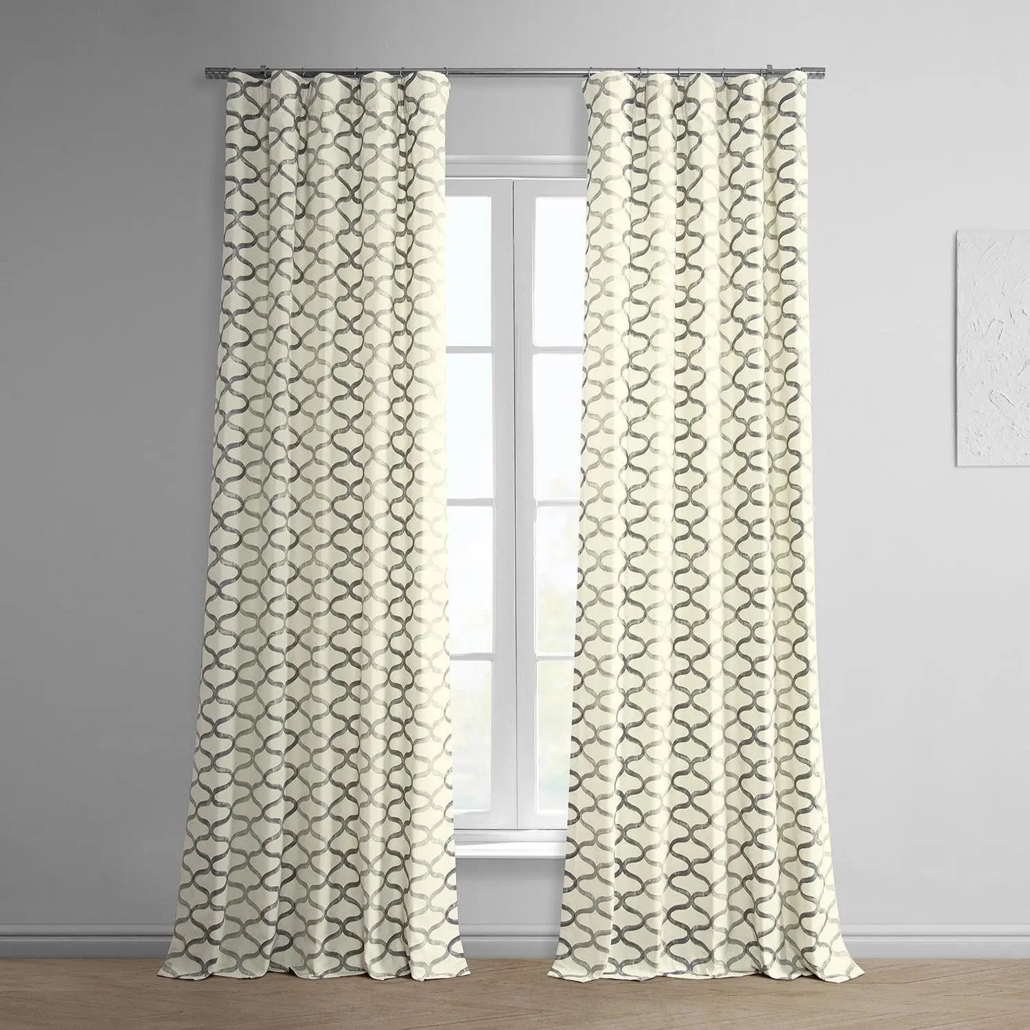 Soft Cotton Room Darkening Drapes - Half Price Illusions Silver Grey Geometric Printed Window Covers, Durable, Enhances Privacy, Dry Clean Only, for Bedroom, Modern Home Decor