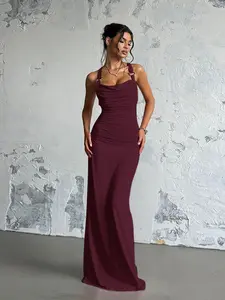 Elegant Fall Party Dress, Plain Slim-Fit Neckline Design, Moderate Fabric Thickness, Perfect Christmas Gift for Women