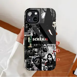 Scream Ghost Face iPhone Case for Horror Fans & Trendsetters - Bold Collage Design, HD Print, Durable Scratch-Resistant Case with Ghostly Aesthetic | Compatible with iPhone 11/12/13/14/15/16 (Pro Max/Plus) Protection Cover White