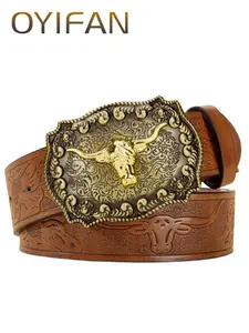 Men's Vintage Cowboy Style Western Belt, Fashionable Bull Head Decor Belt for Daily Clothing Decor, Trendy All-match & Exquisite Belt for Birthday Gift