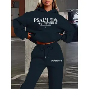 HoodedSweatshirtSetforFall&Winter,Psalm91:4TextPrint,ReligiousStyle,LooseFit,DailyWear