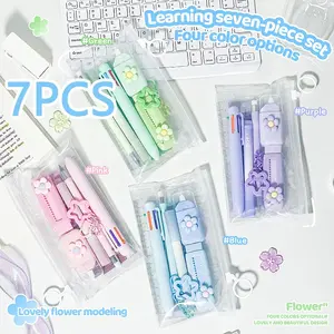 School Supplies Stationery Set, Pencil, Marker, Eraser, Multicolor Pen, Correction Tape, Keychain, Gradient Label, Office Supplies, Multi-Functional