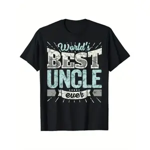 World's Best Uncle Ever T-Shirt - Comfortable Men's Round Neck Tee, Black with Blue & White Print, Casual Family Matching Shirt for Casual Attire