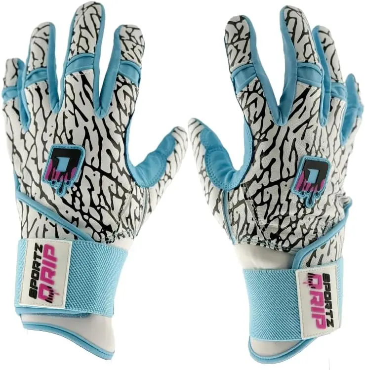 Sportz Drip Freeze Batting Gloves, Icy Blue Crackle Leather with a Secure Cooling Fit for Youth to Adult Large-Extra Large, Reinforced Stitching & Glove Holder for Baseball & Softball Practice, Batting Practice Equipment