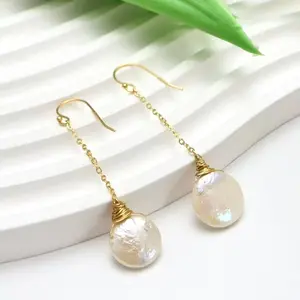 Natural freshwater pearl button pearl ear hook earrings, fashionable classic, simple and multifunctional design earrings