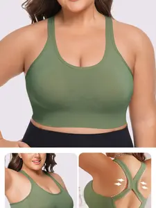 Women's Plus Size Sexy Backless Sports Bra, Breathable Comfort Seamless Workout Top, Running Fitness Athletic Underwear
