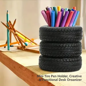 Creative Tire Shaped Pen Holder, Multifunctional Desktop Storage Organizer, Makeup Brush Cup, Cute Office & Room Decor Ornament, Fun Hobby Toy, Novelty Desk Accessory Gift for Teens & Adults