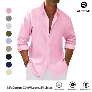Runcati Men’s Button Down Shirt Cotton Linen Casual Long Sleeve Shirts Collared Hippie Beach Tops  Father's  Day Gift