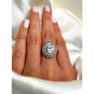 Oval Cut Halo Engagement Ring in Sterling Silver , Size 7