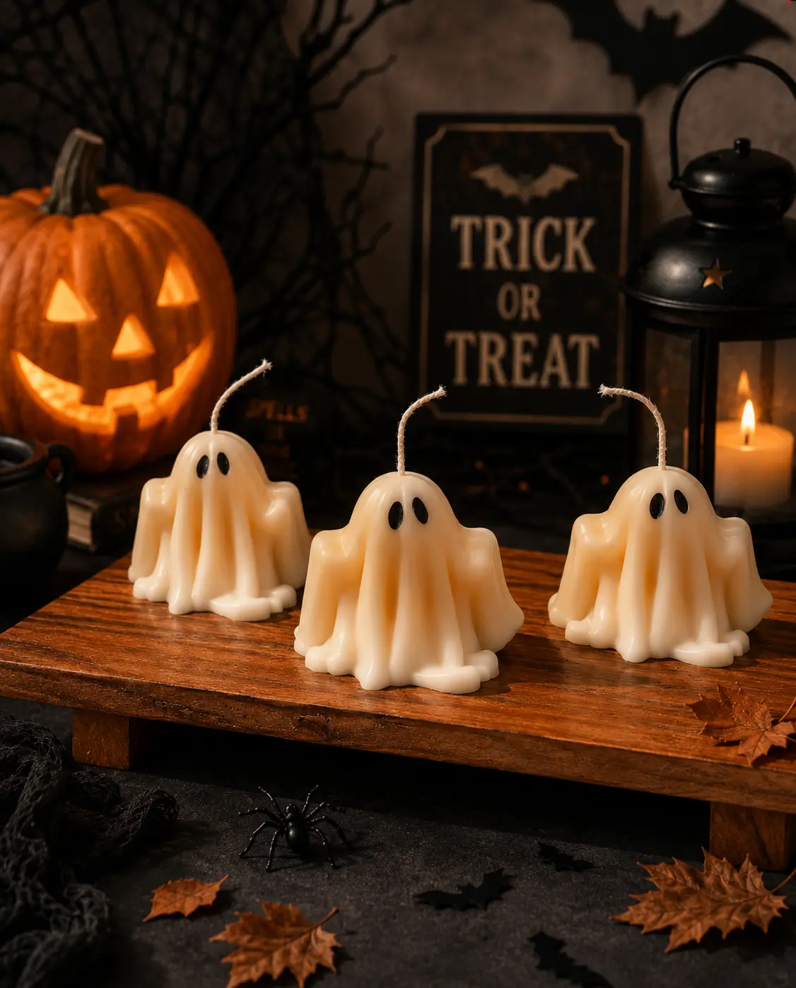 Unscented Beeswax Halloween Ghost Candles, Spooky Home Decor Candles for Home Supplies