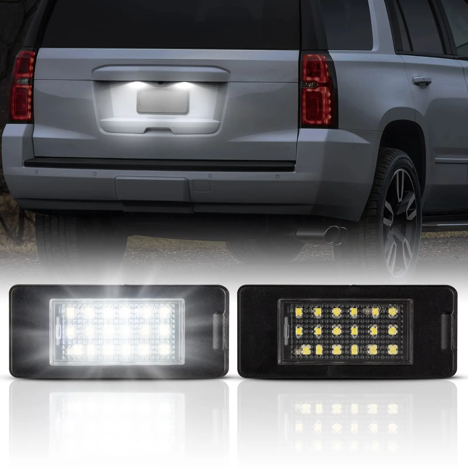 Gempro LED License Plate Light Assembly - 2-Pack ABS Plastic Direct Fit Plug & Play High Brightness IP68 Rear Tag OEM Replacement for Chevy Tahoe, Suburban, Malibu, GMC Yukon XL, Cadillac Escalade, ATS