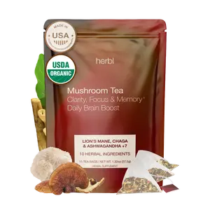 Organic Mushroom Tea with Ashwagandha, Lion’s Mane & Chaga for Focus, Memory & Mental Clarity – Brain Boost Tea with Ginkgo Biloba, Gotu Kola & Reishi for Cognitive Support & Mental Sharpness Beverage