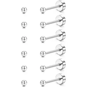 YADOCA G23 Titanium Flat Back Earrings for Women Men Hypoallergenic Opal CZ Ball Tiny Studs Earrings Set for Multiple Piercings Cartilage Helix Tragus Flatback Earrings 6 Pairs 2mm/4mm