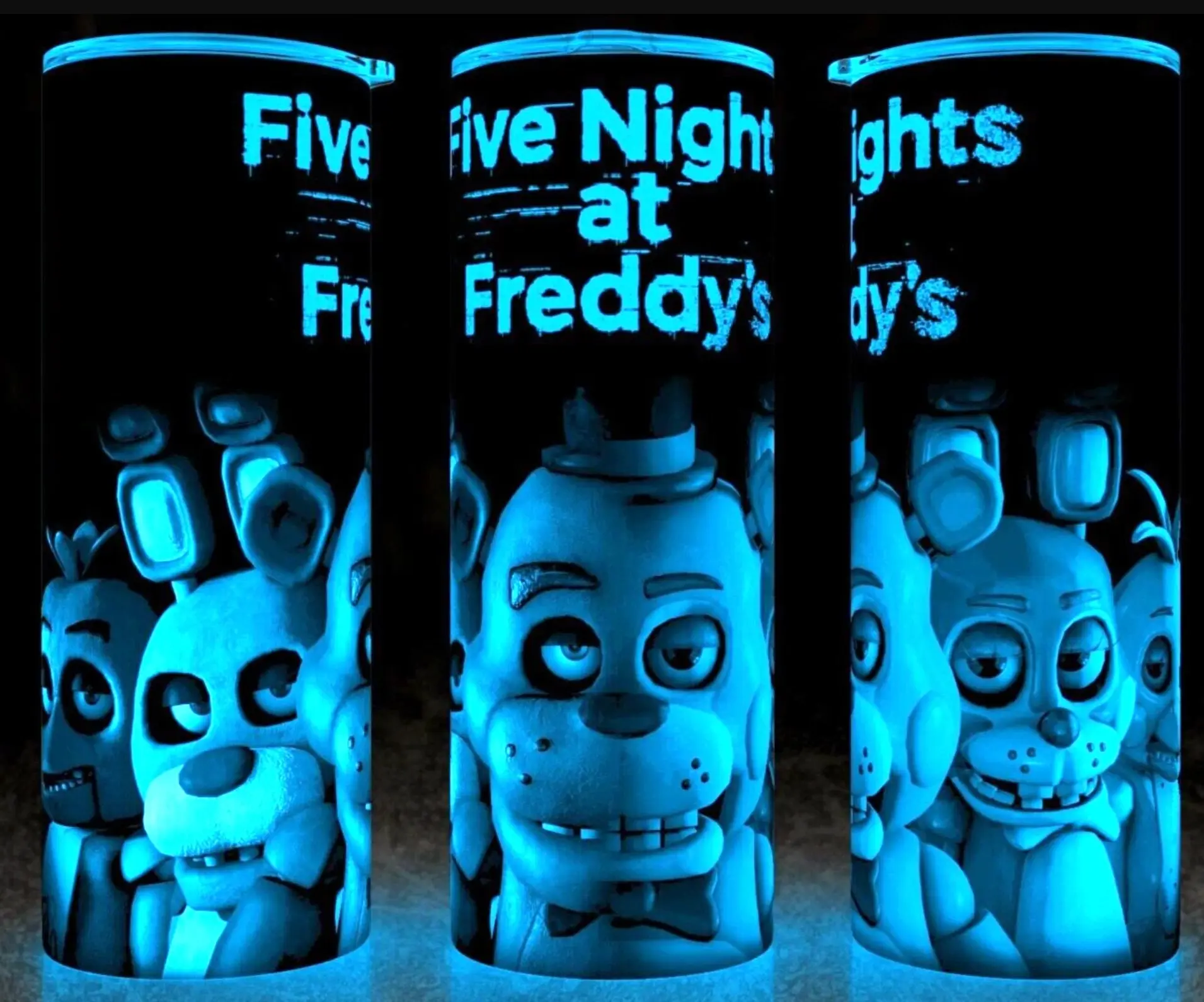 Glow in the Dark Five Nights at Freddys  FNAF Horror Cup Mug Tumbler 20oz Stainless Steel Tumbler with Slide Closure Lid, Reusable Plastic Straw - Drinkware