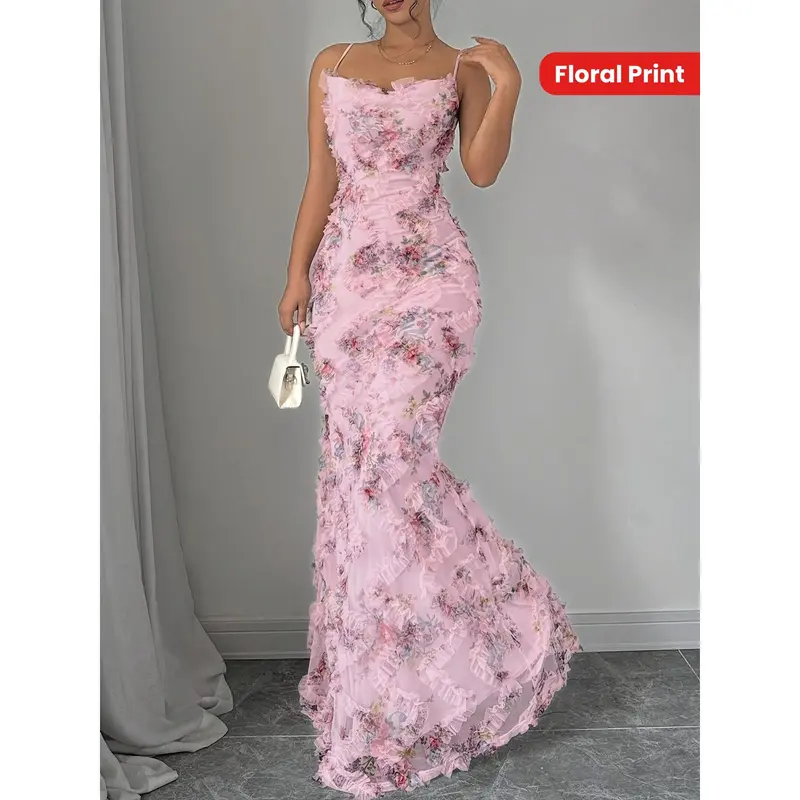 long pink florel dresses to get off temu - TikTok Shop