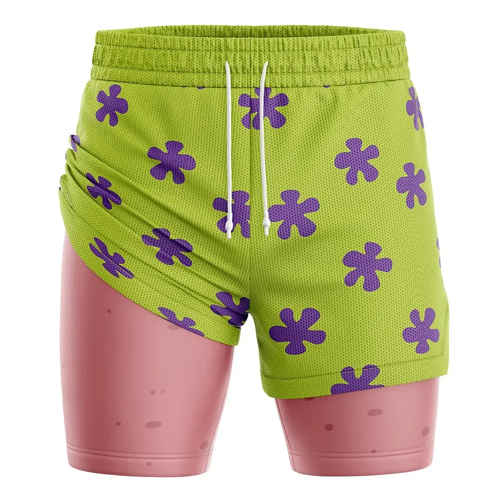 2025 Patrick Star SpongeBob Squarepants 2-in-1 Performance Shorts, Gym Workout Printed Sports, Jogging Pants, Fitness Workout Track Shorts Clothes, Perfect Gift