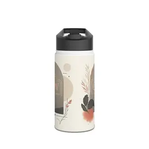 Botanical Minimalist Stainless Steel Water Bottle — Neutral Floral Design