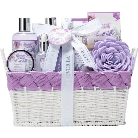 Forever Bath Lavender Spa Gift Basket – Spa Set for Women, 11 Piece Shower Gift - Shower Gel, Bubble Bath, Body Lotion, Body Butter, Skin Care Calming Exfoliate