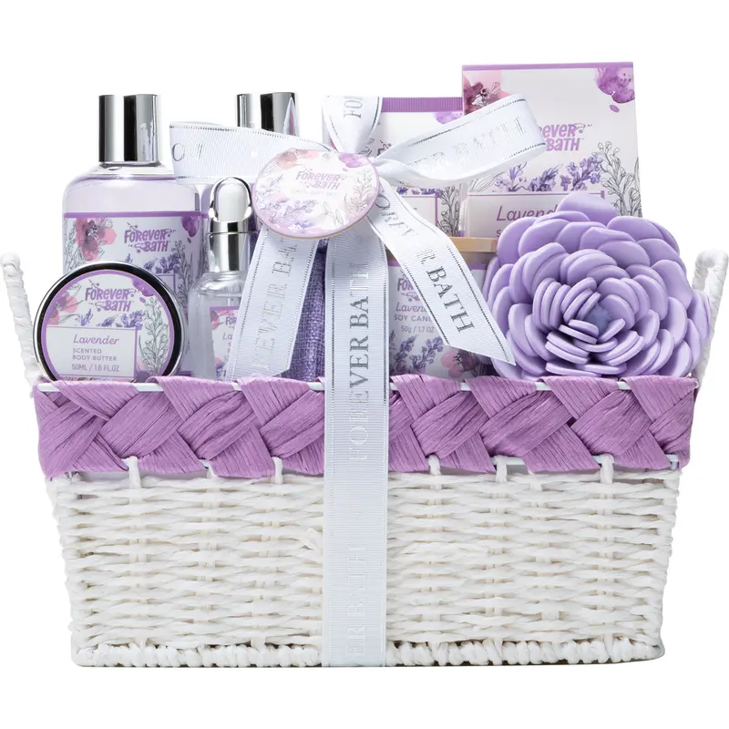 Forever Bath Lavender Spa Gift Basket – Spa Set for Women, 11 Piece Shower Gift - Shower Gel, Bubble Bath, Body Lotion, Body Butter, Skin Care Calming Exfoliate