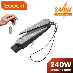 Toocki 240W Elbow USB C to USB C Cable Adapter 360° Rotating Fast Charging Foldable Stand Converter 2 In 1 Foldable Type C to Lightning Stand Data Gaming Charger For iPhone 17 16 15 Series Samsung Xiaomi Laptop Alloy Lanyard Portable