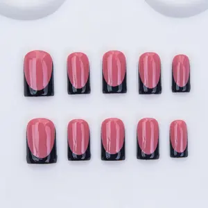 Nailssbysheccid, 10pcs press-on nails, Nail kit, short square type, 100% handmade, simple French style, suitable for family dinners, dates, weddings, comes with jelly glue, crystal sticks and twisting rods