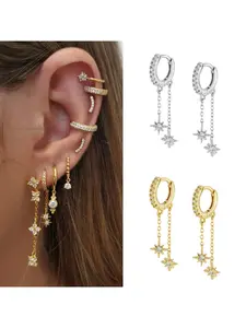 Hexagram-shaped stud earrings featuring luxurious and fashionable handcrafted full-diamond micro-set zirconia dangling earrings with ear clasps