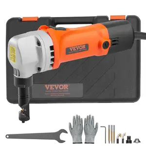 fathersdaygift VEVOR Sheet Metal Nibbler, 550W Powerful 2200 RPM High Speed, 360 Degree Rotation Electric Nibbler Metal Cutter, Straight Curve and Circle Cutting for Stainless Steel, Aluminum, Plastic, Wood Board