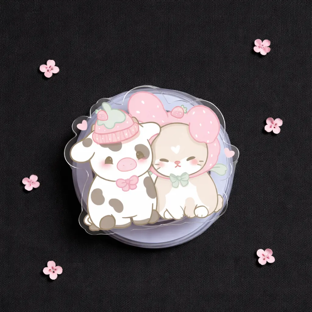 Cute Cow and Bunny Strawberry MagSafe Phone Grip – Kawaii Magnetic Phone Holder – Sweet Gift for Her