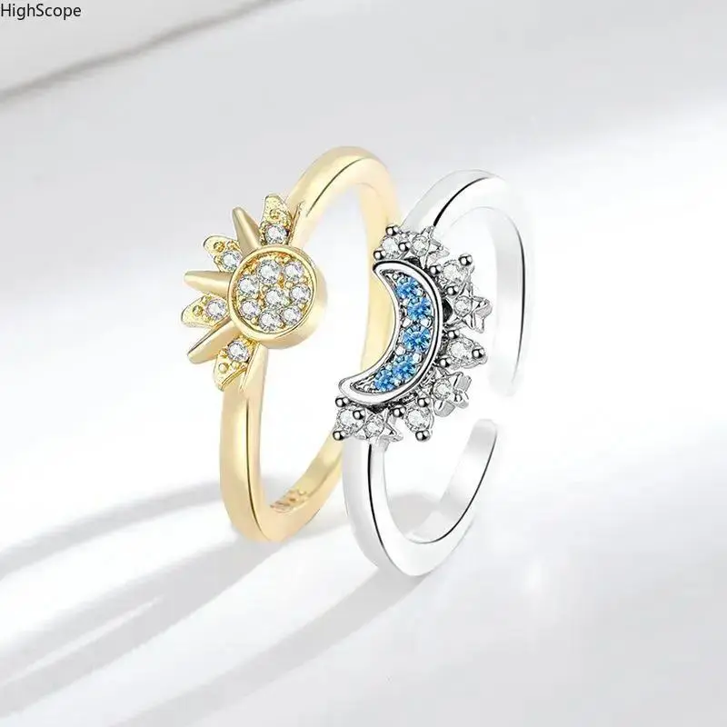 Solar Sun Rings Set, Romantic Sun and Moon Fashion Stackable Rings for Women, Adjustable Funky Jewelry for Anniversary & Daily Wear