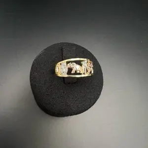 Lucky Gold Ring 10k Tree Tone with Intricate Elephant & Figure Design Size 7 Attract Good Energy Fortune Symbol of Luck Protection